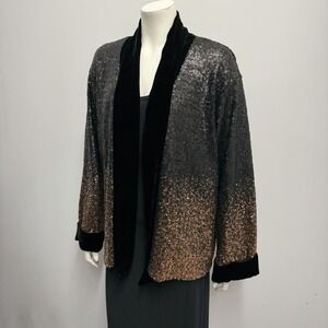 Johnny Was Sequin Dorian Kimono Jacket NWT $425.00 Black Velvet & Sequin Size M